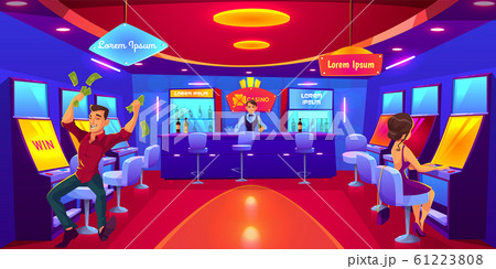 People gambling in casino playing on slot machines People gambling in casino playing on slot machines 61223808