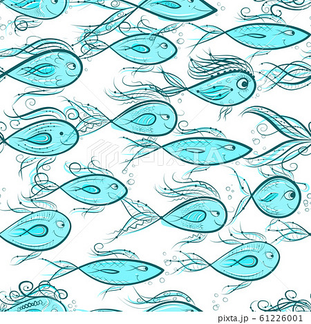 Seamless pattern with funny fishes for your design 61226001