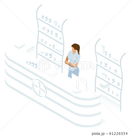 Isometric Pharmacy Store and Doctor pharmacist. Vector 61226354