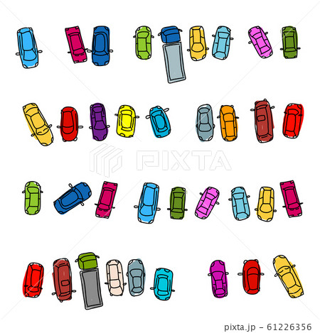 Set of funny cars on parking space for your design Set of funny cars on parking space for your design 61226356