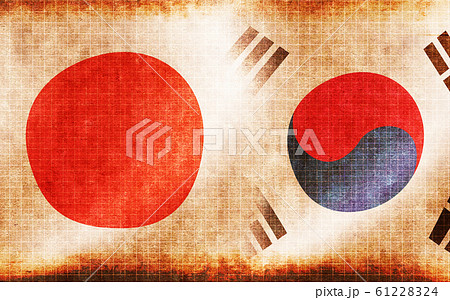 日本と韓国 国旗ミックス バナー 背景素材 汚れ 焦げ 日韓問題 日韓政治的対立のイラスト素材