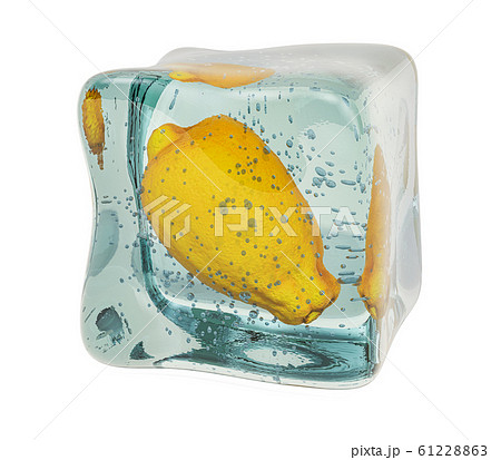 Lemon frozen in ice cube, 3D rendering Lemon frozen in ice cube, 3D rendering 61228863
