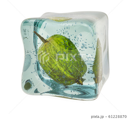 Feijoa frozen in ice cube, 3D rendering 61228870