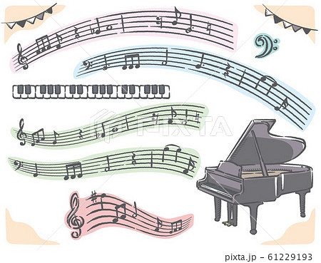 ピアノ 音符の素材イラスト 手書き風 のイラスト素材 61229193