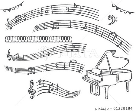 ピアノ 音符の素材イラスト 手書き風 のイラスト素材 61229194