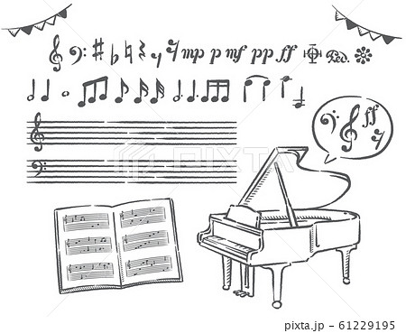 ピアノ 音符の素材イラスト 手書き風 のイラスト素材 61229195