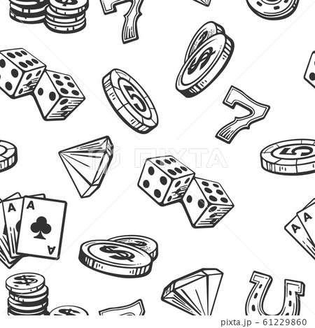 Seamless Pattern Casino Set Symbols Black Andのイラスト素材