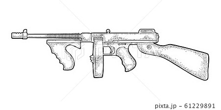 Gangsters Automatic Weapon Tommy Gun Engravingのイラスト素材