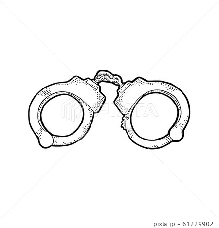 Handcuffs. Engraving vintage vector black Handcuffs. Engraving vintage vector black 61229902