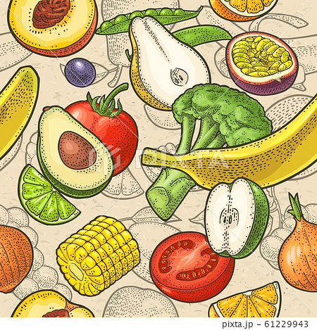 Seamless pattern fruits and vegetable. Vector Seamless pattern fruits and vegetable. Vector 61229943