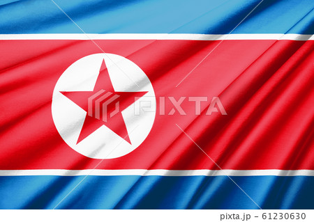 北朝鮮の国旗 真俯瞰 シンボル 絹 シルクの質感の国旗のリアルイラストレーションのイラスト素材