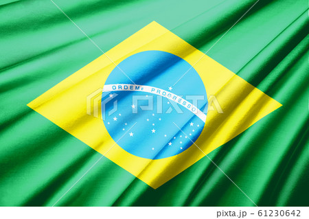 ブラジルの国旗・真俯瞰 シンボル|絹・シルクの質感の国旗のリアルイラストレーション ブラジルの国旗・真俯瞰 シンボル|絹・シルクの質感の国旗のリアルイラストレーション 61230642