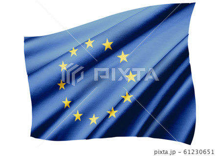 揺らめく欧州連合（EU）の国旗・斜俯瞰　シンボル｜絹・シルクの質感の国旗のリアルイラストレーション 61230651