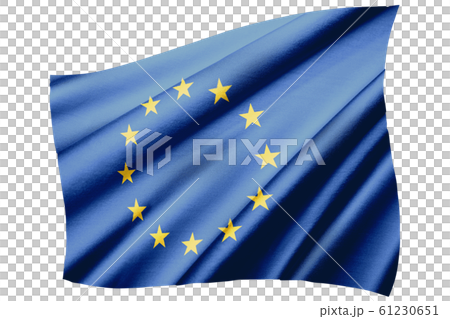 揺らめく欧州連合（EU）の国旗・斜俯瞰　シンボル｜絹・シルクの質感の国旗のリアルイラストレーション 61230651