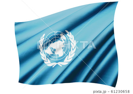 揺らめく国際連合の国旗・斜俯瞰　シンボル｜絹・シルクの質感の国旗のリアルイラストレーション 61230658