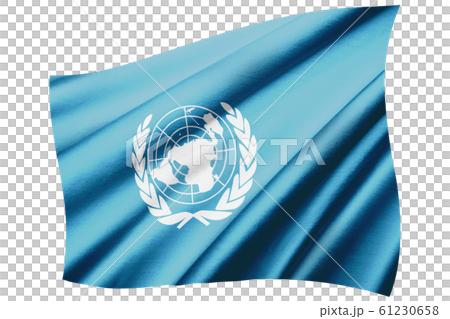 聯合國的國旗飄揚和鳥瞰符號 61230658