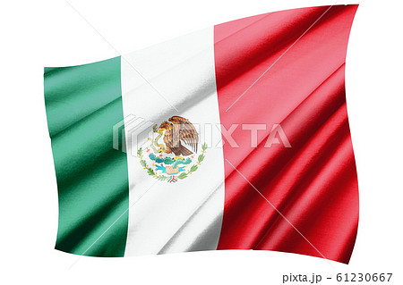 メキシコの国旗 斜俯瞰 シンボル 絹 シルクの質感の国旗のリアルイラストレーションのイラスト素材