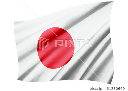 揺らめく日本の国旗 斜俯瞰 シンボル 絹 シルクの質感の国旗のリアルイラストレーション Japanのイラスト素材