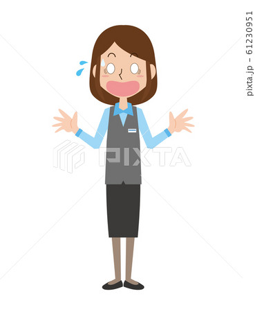 女性 受付 事務員 事務職 店員 全身 驚く びっくりのイラスト素材