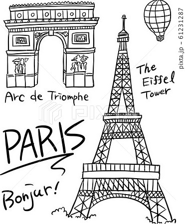 フランス パリ ベクター 線画 イラスト おしゃれのイラスト素材