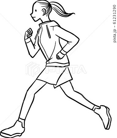 ランニング ジョギング ダイエット 女性 美容 線画のイラスト素材