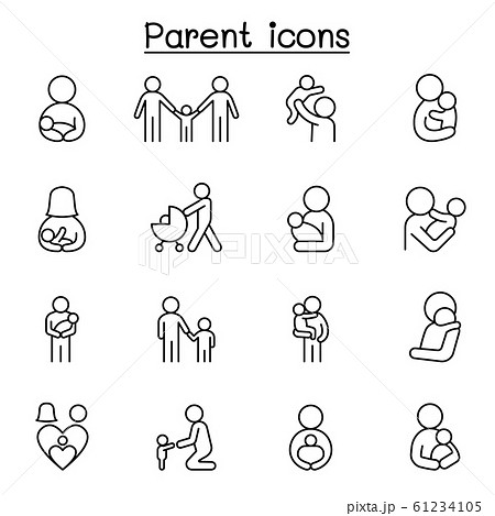 Parent & Family Icons Set In Thin Line Style - 스톡일러스트 [61234105] - Pixta