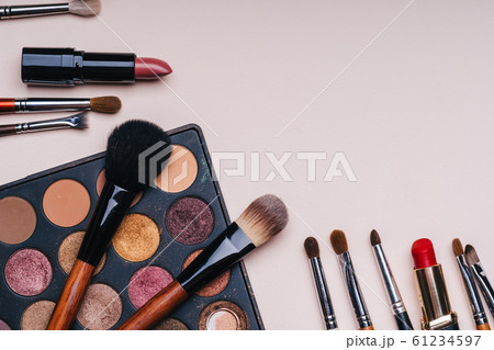 Set of professional cosmetics, makeup tools and accessories for women's beauty Set of professional cosmetics, makeup tools and accessories for women's beauty 61234597