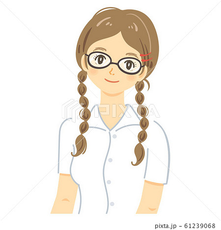 三つ編みの女の子 茶髪 眼鏡 のイラスト素材
