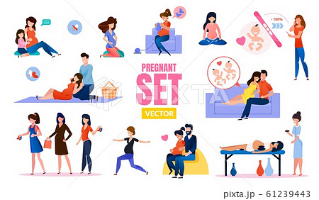 Happy Pregnant Woman Flat Vector Characters Set Happy Pregnant Woman Flat Vector Characters Set 61239443