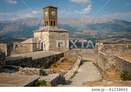 Clock tower and fortress at Gjirokaster castle, Albania 61239693