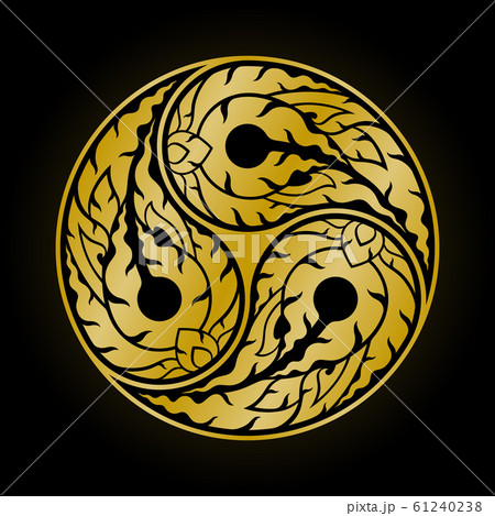 Thai art golden yin and yang patterns with 3 parts Thai art golden yin and yang patterns with 3 parts 61240238