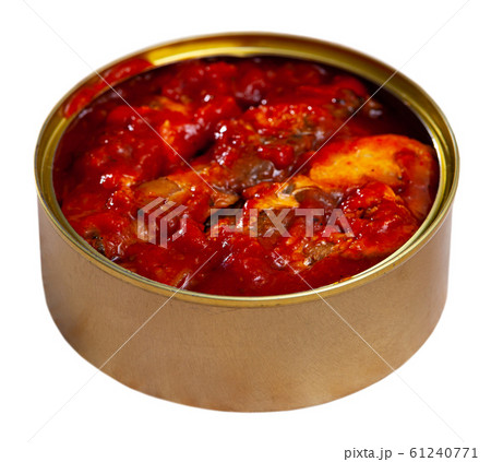 Opened tin can of sprat fish 61240771