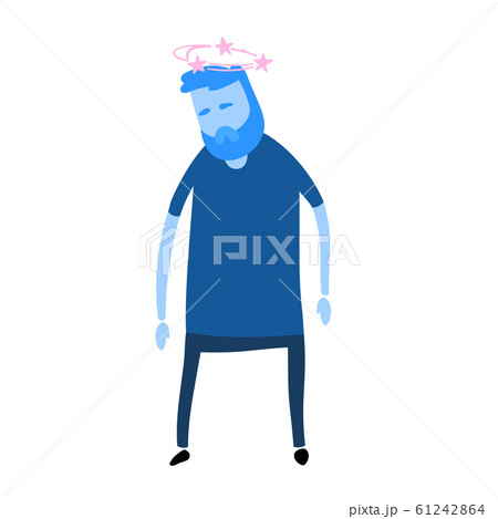 Confused man seeing spinning stars. Loss of consciousness flat design icon. Flat vector illustration. Isolated on white background. 61242864