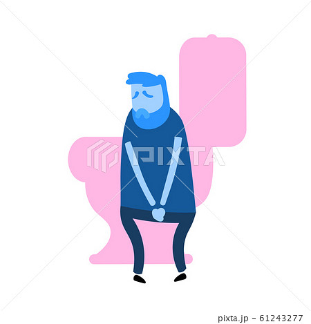 Man wanting to pee. Guy pressing hands against his stomach as if in pain. Flat design icon. Flat vector illustration. Isolated on white background. 61243277