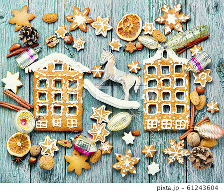 Homemade christmas gingerbread house 61243604