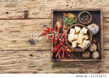 Homemade feta cheese with herbs 61243671