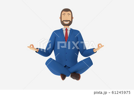 Cartoon character, businessman sitting in lotus position. 3D rendering 61245975