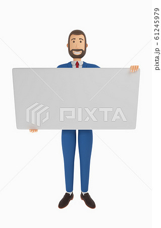 A drawn cartoon businessman is holding a business card. 3D rendering 61245979