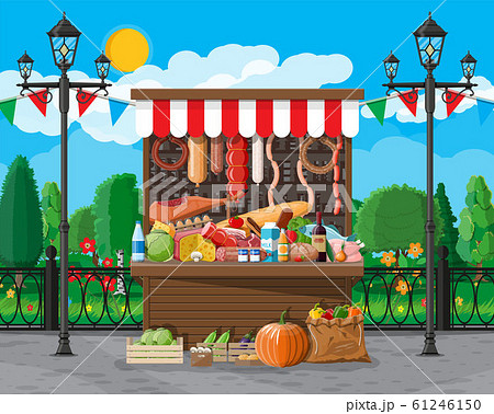 Traditional market wooden food stall full of food 61246150
