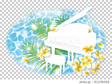夏と楽器ピアノ 水面とプルメリアの花 横 夏と楽器ピアノ 水面とプルメリアの花 横 61246268