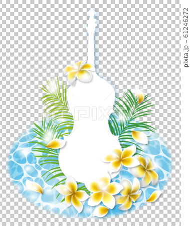 Summer and musical instrument cello-water surface and plumeria flower Summer and musical instrument cello-water surface and plumeria flower 61246272