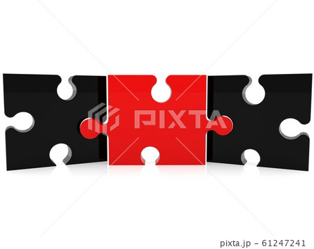 Three puzzle pieces in black and red 61247241