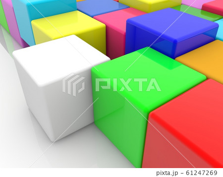 Toy white cube between color toy cubes 61247269