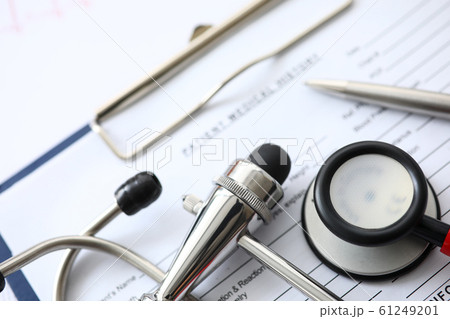 Medical instruments lying at patient history list 61249201