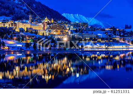 View of St. Moritz in Switzerland at night in winter View of St. Moritz in Switzerland at night in winter 61251331