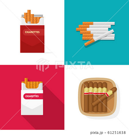 Cigaret pack carton box with cigarettes and luxury cuban cigars vector set flat cartoon isolated clipart image 61251638