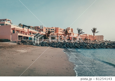 Tropical beach with hotels in Fujairah. UAE Tropical beach with hotels in Fujairah. UAE 61254143