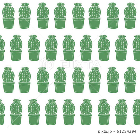 Vector seamless pattern of doodle green cacti 61254294