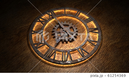 Time laps of an old watch. The hands of the clock spin quickly. Indicate the time is 8:00. Clock Time 8:00. 8 am, 8 pm. 3D illustration. 61254369