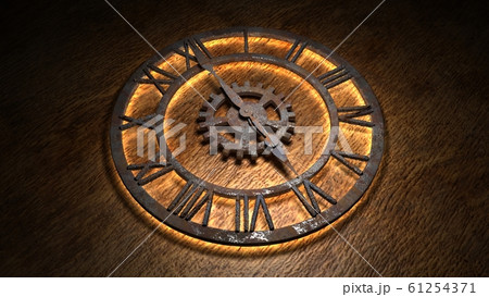 Time laps of an old watch. The hands of the clock spin quickly. Indicate the time is 6:00. Clock Time 6:00. 6 am, 6 pm. 3D illustration. 61254371